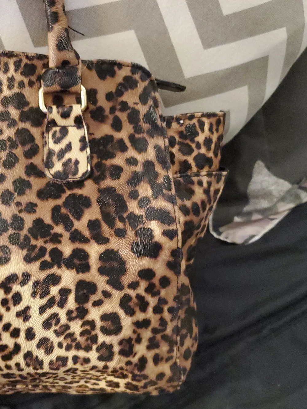 Women’s Tan Leopard Bow Satchel Handbag With Gold Stud Accents